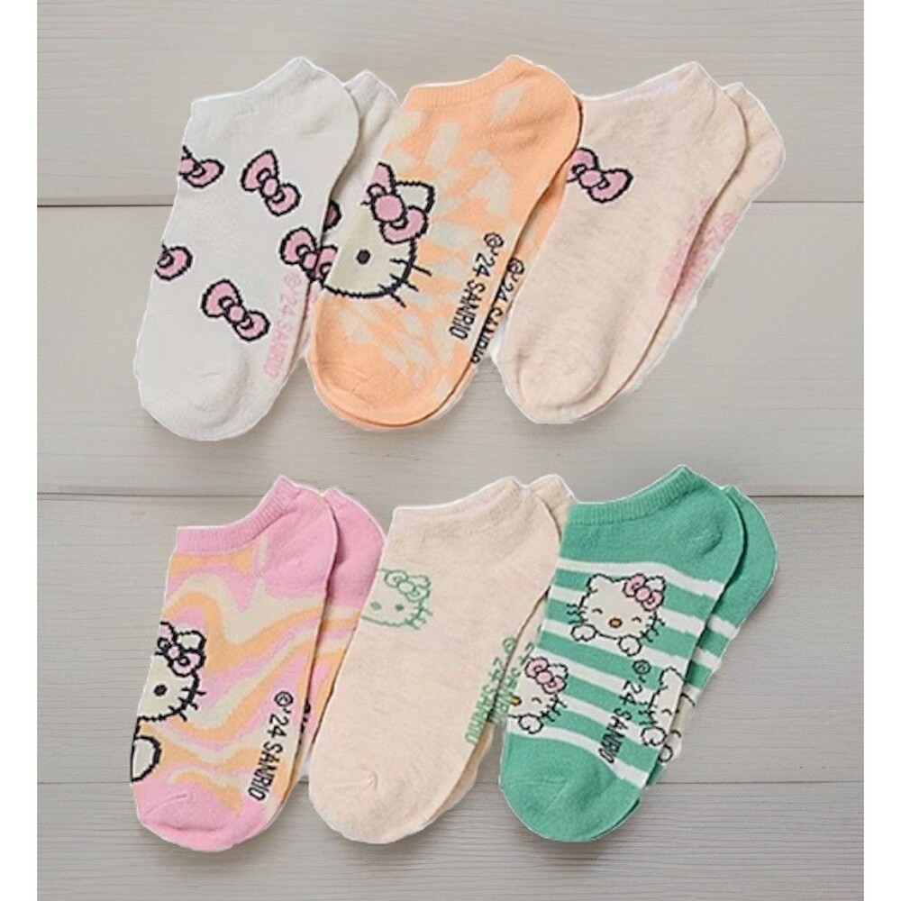 Girls Sanrio HELLO KITTY Low Cut Socks 6-Pack Size 5-6.5 (Shoe Size 4-7.5) NEW